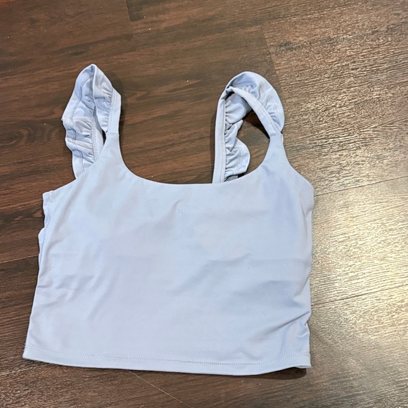 Blogilates Tops - Light Blue Ruffle Strap Crop Tank Top - Women
